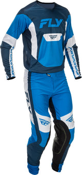 Fly Racing Lite MX-Jersey in Blau und Weiß, leichte Motorrad-Jersey mit atmungsaktivem Material, detailreiche Stoffstruktur sichtbar