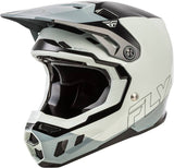 Motocrosshelm FLY RACING Formula CC Glide in Grau-Schwarz, strap und Belüftungsöffnungen sichtbar