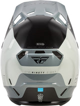 Motocrosshelm FLY RACING Formula CC Glide in Grau-Schwarz mit hellem Visier und Luftöffnungen, leichter Schutz für Offroad-Fahrten