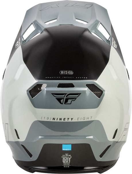 Motocrosshelm FLY RACING Formula CC Glide in Grau-Schwarz mit hellem Visier und Luftöffnungen, leichter Schutz für Offroad-Fahrten