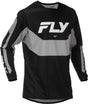 Fly Racing Kinetic MX-Jersey in Schwarz und Grau, bequemes Motocross-Trikot mit atmungsaktivem Material, detaillierte Stoffstruktur sichtbar