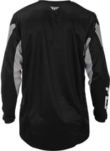 Fly Racing Kinetic MX-Jersey in Schwarz und Grau, atmungsaktives Motorradtrikot mit langlebigem Material und sportlichem Design.