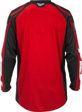 Fly Racing F 16 MX-Jersey in Rot, Schwarz und Weiß, mit atmungsaktivem Material und sportlichem Design.