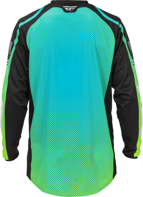 Fly Racing F 16 MX-Jersey in Aqua, Schwarz und Weiss, bequemes Motorsport-Trikot mit atmungsaktivem Material.