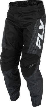 Schwarze und weiße Fly Racing F 16 MX-Hose mit robustem Material und verstellbaren Bündchen, ideal für Motocross-Fahrten