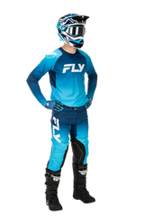 Fly Racing Evolution Dst MX-Handschuhe in Blau und Weiß, strapazierfähige Motocross-Handschuhe mit robustem Design.