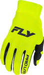 Schwarze Fly Racing Pro Lite MX-Handschuhe mit Hi-Vis-Details, flexible Hand- und Fingerpassform, für Motorsport und Off-Road.