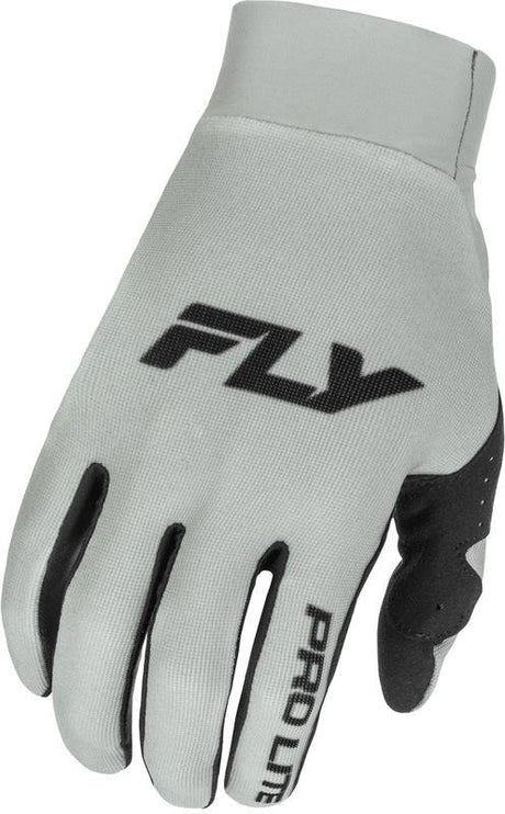 Fly Racing Pro Lite MX-Handschuhe in Grau Schwarz, leichte und atmungsaktive Motorradhandschuhe mit robustem Design.