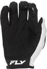 Fly Racing Lite Warp Special Edition MX-Handschuhe in Weiß, Blau und Rosa mit gepolstertem Handrücken und griffiger Handinnenfläche.