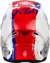 Fly Racing Kinetic Drip Jugend Motocrosshelm in Rot-Weiß-Blau mit Belüftung und visier, kindgerechtes Design