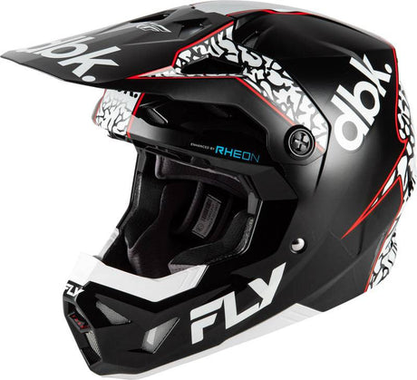 Motocrosshelm FLY RACING Formula Cp Special Edition DBK in Schwarz-Weiß-Rot, mit belüftetem Design und sicherer Passform