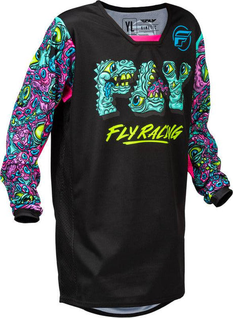 Fly Racing Kinetic Mutant Jugend MX-Jersey in Schwarz und Multi-Farben, bequemes Motocross-Trikot für Jugendliche
