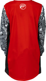 Fly Racing Kinetic Mutant Jugend MX-Jersey in Rot, Schwarz und Weiß, mit atmungsaktivem Material und sportlichem Design.