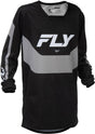 Fly Racing Kinetic Jugend MX-Jersey in Schwarz und Grau, bequemes und atmungsaktives Motocross-Trikot für Jugendliche.