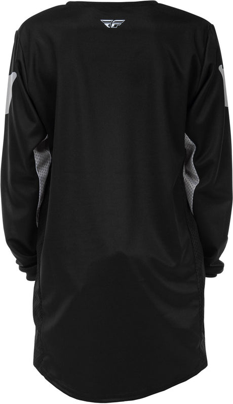 Fly Racing Kinetic Jugend MX-Jersey in Schwarz und Grau, atmungsaktiv und bequem für junge Motorradfahrer.