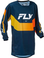 Fly Racing Kinetic Jugend-Motorradjersey in Navy und Orange, atmungsaktives MX-Jersey für junge Fahrer.