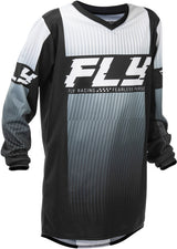 Fly Racing F 16 Jugend MX-Jersey in Schwarz und Weiß, bequemes und atmungsaktives Motorradtrikot für Jugendliche.