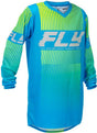 Fly Racing F 16 Jugend MX-Jersey in Blau und Gelb, kurze Ärmel, sportliches Design, für junge Motocrossfahrer.