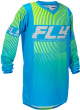 Fly Racing F 16 Jugend MX-Jersey in Blau und Gelb, leichtes, atmungsaktives Trikot für junge Motocross-Fahrer.