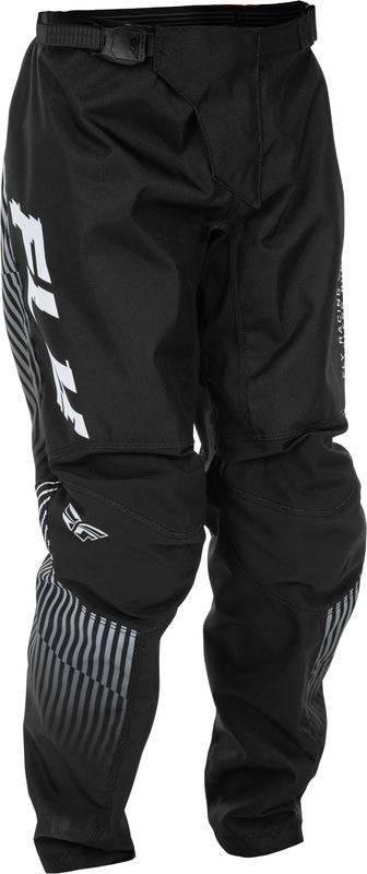 Fly Racing F 16 Jugend-Motorradhose in Schwarz und Weiß, robuste MX-Hose für junge Fahrer, mit verstellbarem Bund.
