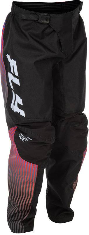 Fly Racing F 16 Jugend-MX-Hose in Schwarz, Rot und Lila, zeigt robuste Material und elastische Passform für Kinder.