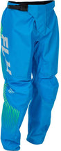 Fly Racing F 16 Jugend-MX-Hose in leuchtendem Blau mit Hi-Vis-Design, strapazierfähig und bequem für junge Motocross-Fahrer.