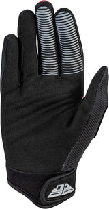 Fly Racing F 16 Jugend-Motocross-Handschuhe in Schwarz, Rot und Lila, mit robustem Design und strapazierfähigem Material.