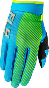 Fly Racing F 16 Jugend-Motorradhandschuhe in Blau und Hi-Vis, mit robustem Material und guter Passform.