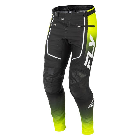 Fly Racing Rayce Jugend MX-Hose in Lime, Schwarz und Weiss mit robustem Material und bequemem Sitz für junge Fahrer.
