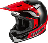 Fly Racing Kinetic Special Edition DBK Motocrosshelm in Schwarzrotgrau mit Visier und Belüftungsöffnungen