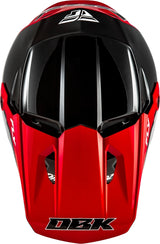 Motocrosshelm von FLY RACING, Kinetic Special Edition DBK in Schwarzrotgrau, mit Visier und Belüftungssystem.