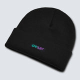 Schwarze OAKLEY B1B Gradient Patch Beanie, Freizeitbekleidung, weiche Strickmütze mit Logo-Label, bequem und stylisch.