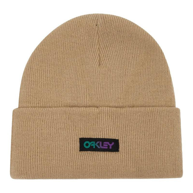 OAKLEY B1B Gradient Patch Beanie in Pebble, bequeme Freizeitmütze mit Farbverlauf und Markenlogo, aus weichem Material