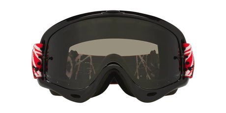 OAKLEY O-Frame MX Heritage Brille in Rot mit dunkelgrauen Gläsern, ideal für Motocross, auf einem weißen Hintergrund.