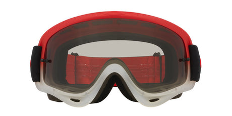 OAKLEY O-Frame MX-Brille mit roten und hellgrauen Gläsern, sportliches Design für Motocross und Off-Road.