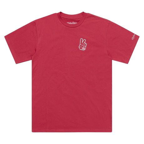 Troy Lee Designs Peace Out T-Shirt in Fuchsia, Freizeitbekleidung, mit auffälligem Druck auf der Vorderseite, bequem und stylisch.