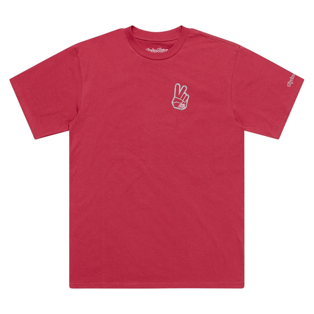 Troy Lee Designs Peace Out T-Shirt in Fuchsia, Freizeitbekleidung, mit auffälligem Druck auf der Vorderseite, bequem und stylisch.