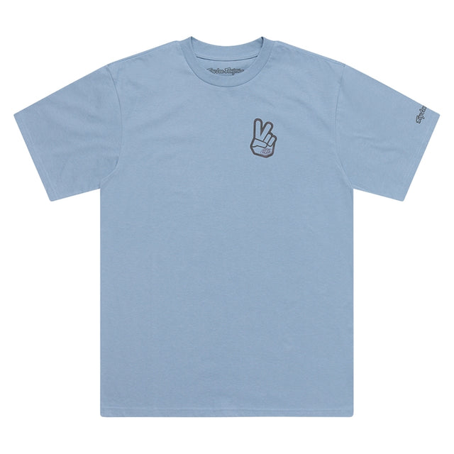 Troy Lee Designs Peace Out T-Shirt in Rauchblau, bequeme Freizeitbekleidung mit Peace-Print, Baumwollmaterial, entspannter Schnitt