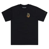 Schwarzes Troy Lee Designs Peace Out T-Shirt aus Freizeitbekleidung mit buntem Peace-Logo auf der Vorderseite.