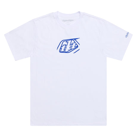 Weiße Troy Lee Designs Badge T-Shirt für Freizeit, mit auffälligem Logo-Design auf der Vorderseite.