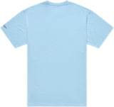 Troy Lee Designs Badge T-Shirt Dawn Blau, bequeme Freizeitbekleidung, blauer T-Shirt mit Badge-Design, frontal sichtbar