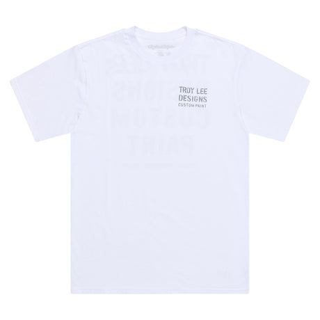 Troy Lee Designs Paint Shop T-Shirt in Weiß, Freizeitbekleidung, bequemes T-Shirt mit Logo-Print, frontale Ansicht