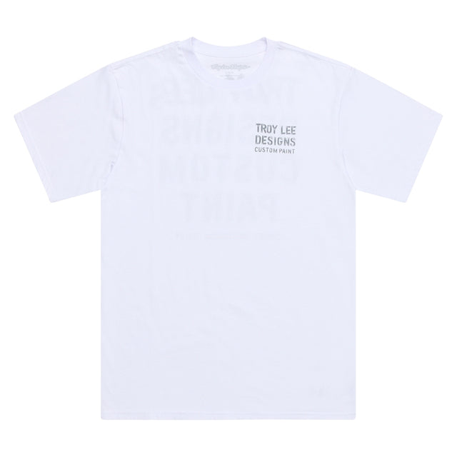 Troy Lee Designs Paint Shop T-Shirt in Weiß, Freizeitbekleidung, bequemes T-Shirt mit Logo-Print, frontale Ansicht