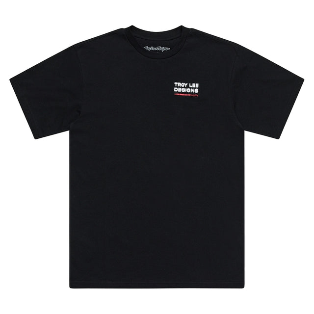 Schwarzes Troy Lee Designs Factory T-Shirt aus Freizeitbekleidung, bequemes T-Shirt mit TROY LEE DESIGNS Logo, frontale Ansicht