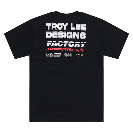 Schwarzes Troy Lee Designs Factory T-Shirt aus Freizeitbekleidung, bequemes Baumwollshirt mit Markenlogo auf der Brust.