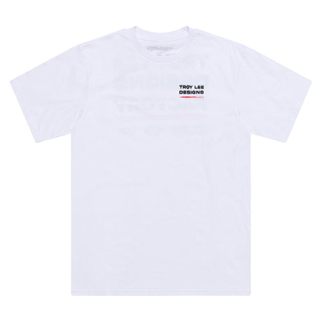 Weißes Troy Lee Designs Factory T-Shirt aus Freizeitbekleidung mit Logo-Print, bequem und stylisch für Alltag und Freizeit.