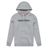 Grauer Troy Lee Designs Signature Hoodie aus meliertem Freizeitstoff, bequem und stilvoll, mit Kapuze und Kängurutaschen.