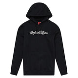 Schwarzer Troy Lee Designs Signature Hoodie, bequeme Freizeitbekleidung mit stylischem Design, auf einem weißen Hintergrund.