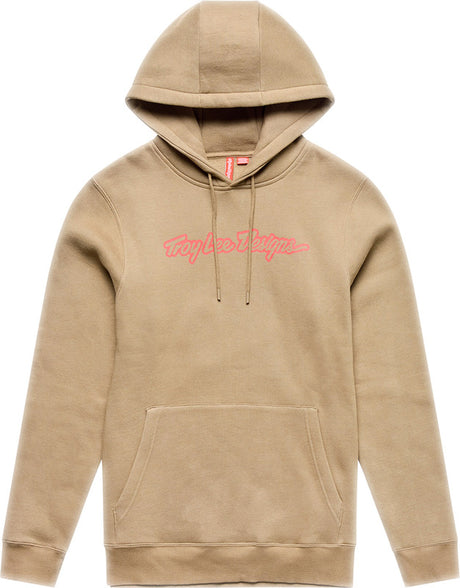 Troy Lee Designs Signature Hoodie Sienna, bequeme Freizeitbekleidung, braune Kapuzenjacke mit Logo, auf einem weißen Hintergrund.