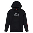 Schwarze Troy Lee Designs Badge Hoodie Freizeitbekleidung mit Logo auf der Brust, bequem und stylisch für lässige Tage.